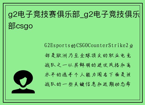 g2电子竞技赛俱乐部_g2电子竞技俱乐部csgo